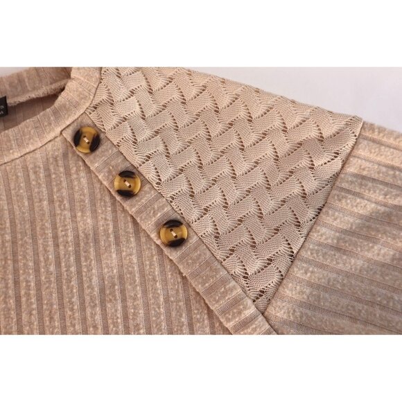 Cure Women's Beige Knit Sweater with Button Detail‎ & Textured Shoulders Size S - Picture 5 of 12
